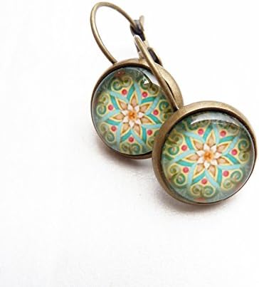 Mandala Studs Ear,Beautiful Mandala Picture,Vintage jewellery,Glass Dome Bronze Earrings,