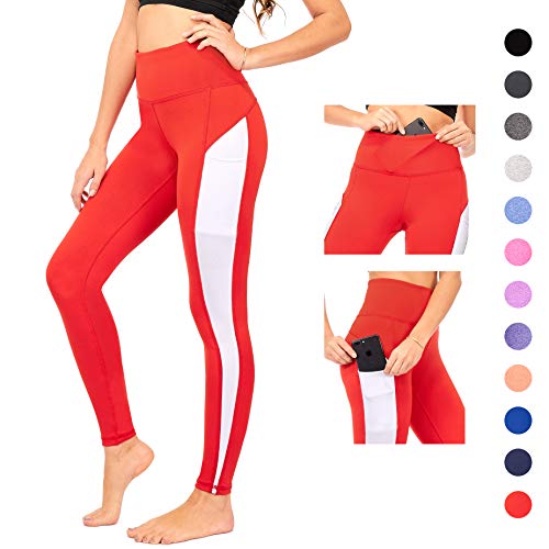 DEAR SPARKLE Yoga Leggings with 3 Pockets High Waist Workout Tummy Control Running Legging Plus (S1) Purple