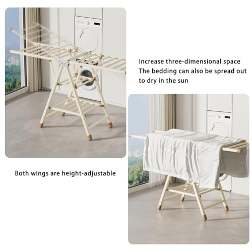 Zucng Large Folding Clothes Dryer Clothes Drying Rack, Metal Laundry Drying Rack Free-Standing Drying Rack Clothing for Indoor Outdoor Windproof 3 Tier, Cream