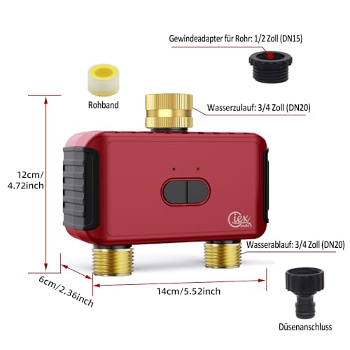 GIEX WiFi Watering Programmer 2 Zones, Intelligent Regulator for Garden Pipes, Compatible with Tuya and Smart Life Apps