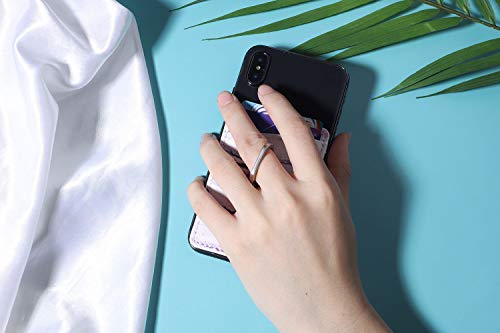 2Pack PU Adhesive Phone Pocket with Ring,Cell Phone Stick On Card Wallet Sleeve,Credit Cards/ID Card Holder Double Secure with 3M Sticker for Back of iPhone,Android Smartphones-Sand Marble Purple Ring
