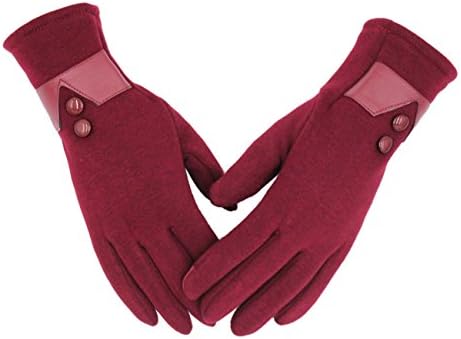 Tomily Womens Touch Screen Phone Fleece Windproof Gloves Winter Warm Wear (Wine Red-2)