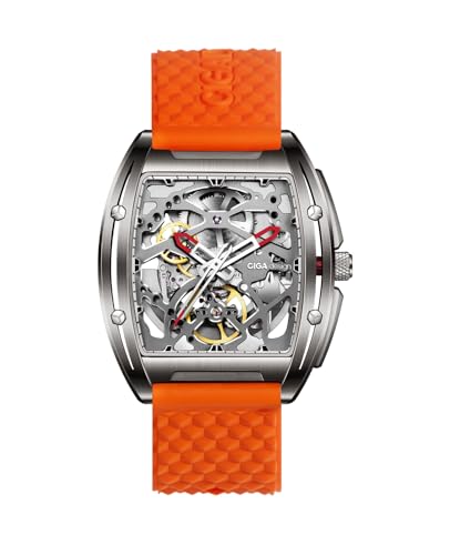 CIGA Design Z Series Automatic Mechanical Watch, Luxury Skeleton Tonneau-Shaped Business Dress Watch, with Silicone/Stainless Steel Strap, Gift for Men and Women