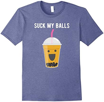 Mens Funny Boba Bubble Tea T-shirt Suck My Balls 2XL Heather Blue
