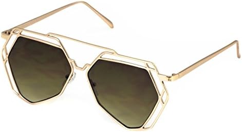 Pofs Mens CLASSIC RETRO SHIELD Style EYE GLASSES Hexagon Metal Fashion Frame,Gold/Brown.......................