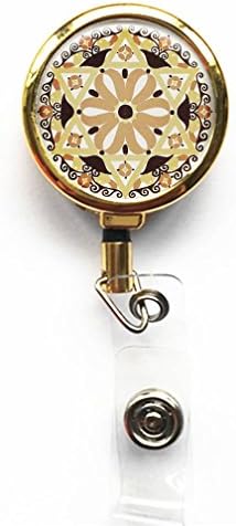 RainbowSky Hindu God Om Symbol Hexagram Business ID Card Name Tag Custom Retractable Badge Holder Reel with Belt Clip, Gold, S1405