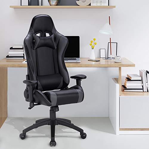 LCH Ergonomic Computer Gaming Chairs- Racing Style Height Adjustable, High-Back PU Leather Executive Office Chair with Headrest and Lumbar Support