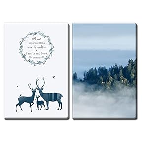 2 Panel Canvas Wall Art - Double Exposure Style Deers and Forest - Giclee Print Gallery Wrap Modern Home Art Ready to Hang - 16"x24" x 2 Panels