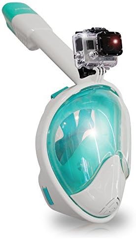 Voyager H2O 180° Full Face Snorkel Mask, Larger Rounded Panoramic Viewing Compatible with GoPro, Anti Fog, Anti-Leak, Easybreath Snorkeling Snorkel 7 Unique Colors (Teal Green Snorkel, S/M)