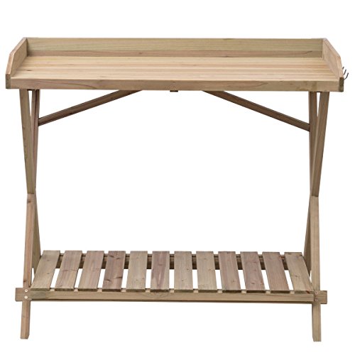 Allblessings Wood Potting Bench Workstation Console Serving Table Shelf Display Patio Outdoor - Thumbnail 3