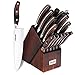 Knife Set, 15-Piece Kitchen Knife Set with Block Wooden, Manual Sharpening for Chef Knife Block Set, German Stainless Steel, ESMK (15 PCs Knife Block Set)