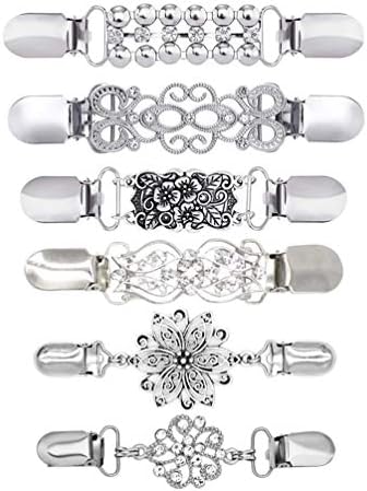Creatiees 6 Pieces Vintage Sweater Shawl Clip, Retro Flower Patterns Cardigan Collar Clips Shirts Dresses Shawl Clip Gift for Women Girls - 6