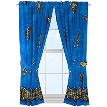 Nickelodeon Teenage Mutant Ninja Turtles 'Mean Green' Blue Curtains/Drapes 4 Piece Set (2 Panels, 2 Tiebacks)