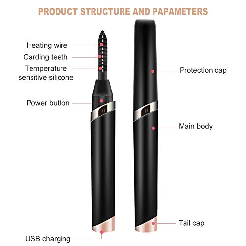 Heated Eyelash Curler, Electric Eyelash Curler, Eyelash Curler, Professional Mini Eyelash Curler USB Rechargeable, Quick Heating Long Lasting, Safe and Hassle-free, Black - Thumbnail 6