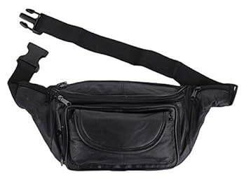 K London Stylish Real Leather Black Waist Bag Elegant Style Travel Pouch Passport Holder with Adjustable Strap for Men(287_Black)