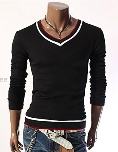 ten is heart design T-shirt V-neck mens cotton cool Long Sleeve full plus size(large, black) guy silly personalised novelty trendy crazy fun tricolor clever classic basic quirky innerwear geek awesome