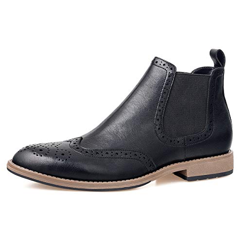 GM GOLAIMAN Men's Chelsea Boots Wingtip Brogue Full Brogue Boots Ankle Dress Boots Slip On Black 11