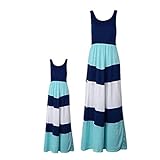 XILALU mother and baby girl Stripe Stitching Dress Casual Family Clothes Women long Dress (L, Mother: Blue)