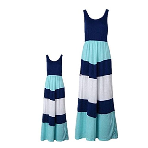 XILALU mother and baby girl Stripe Stitching Dress Casual Family