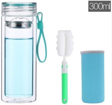 Amazon 耐熱ガラス 2層 二重 ティーカップ ダブルウォール マイボトル 水筒 300ml マグカップ 茶漉し 透明 水色 カバー スポンジ付 保温 保冷 タンブラー 携帯用 ガラスボトル 水筒 マグボトル オンライン通販
