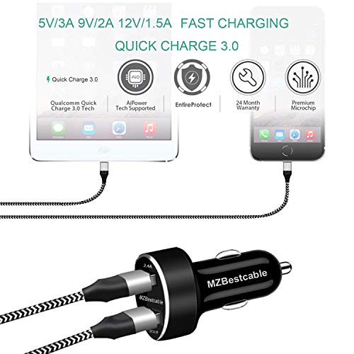 Car Charger Adapter for Moto G7 Play Power Plus,G6,G6 Plus,Z4 Z3 Z2 Z Play/Droid/Force,X4, One,Alcatel 7,30W Dual USB Port Quick/Fast Charge/QC 3.0+2.4A +6FT USB C Cord-Not for Phone Motorola G6 Play