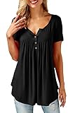 Women Shirts With Buttons Casual Summer Loose Tops and Blouses Short Sleeve Black M