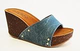 Refresh Mara-03 Women Wedge Slide Platform Slip On Open Toe Sandal Shoe Denim Blue