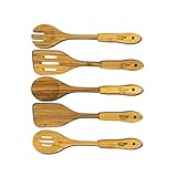 Bamboo Cooking Utensils, Wooden Spoons, Bamboo Utensil Set, Organic Bamboo Kitchen and Serving Set by Xtreme Care, 5 Piece Set, Easy Grip Handle, Hanging Set, Natural, Eco Friendly