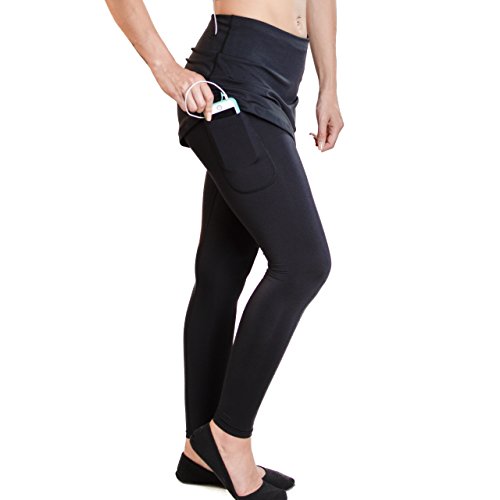 Sport-it Women's Leggings Skirt Black Golf Skirt, Skirted Leggings, Active Skirt with Pockets, Black Running Skort Plus Size Skirt with Tights Attached (XL Extra Large)