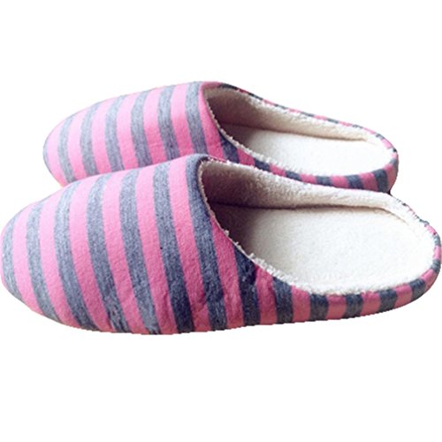 Yamalans Women's Men's Winter Striped Warm Soft Anti-Slip Indoor Shoes Home Slippers