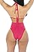 Kisscy Women's Halter Neck Cut Out Swimwear with Mesh Maxi Skirt Rose Red L