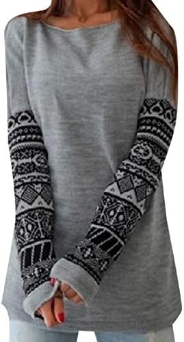 ForeverGod Womens Splice Printed Long Sleeve Sweatshirts Pullover Grey S