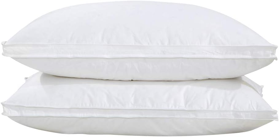 Goose Feather Down Pillow, Set of 2 Bed Pillows for Sleeping with Downproof 100% Cotton Shell, 36 oz Filling, Soft Standard/Queen Size (White)