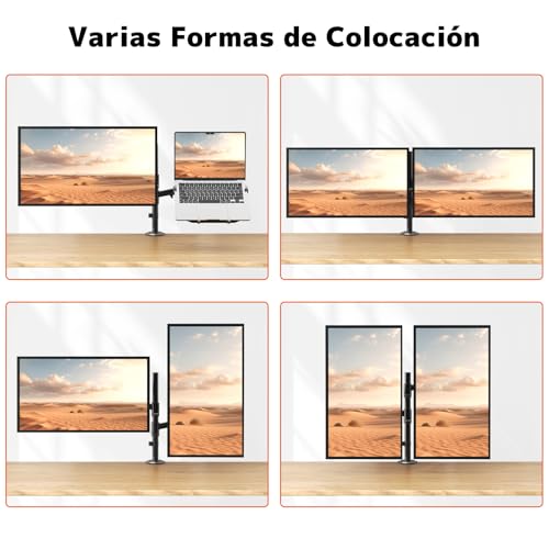 PUTORSEN Soporte para Monitor con Brazo para Laptop para Pantallas de 17 a 35 Pulgadas y Notebooks hasta 18 Pulgadas, Totalmente Ajustable con Resorte de Gas, Carga Máxima de 20 kg, VESA 75/100mm