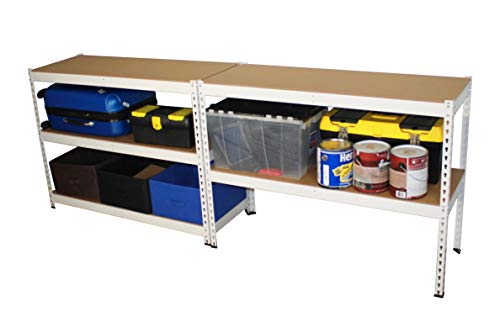 MonsterRax 18"x48"x72" Modular Garage Shelving - White Steel Storage Rack - 300 Pounds Per Shelf - 5-Tier Shelves/Work Bench (18x48x72)