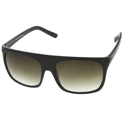 zeroUV - Vintage Inspired Flat Top Classic Retro Plastic Aviator Sunglasses (Black)