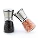 Brushed Stainless Steel Salt and Pepper Shakers or Grinders with Matching Stand and Adjustable Coarseness Feature (Sea Salt)