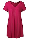 Timeson Womens Short Sleeve V-Neck Pleated Beach Mini Tunic Dress