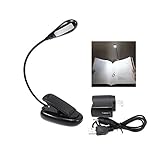 Rechargeable Extra-Bright 4 LED Reading Light with Clip On and 2 Brightness Settings Bundle with USB Cable & UL Certified AC Charger (Black)