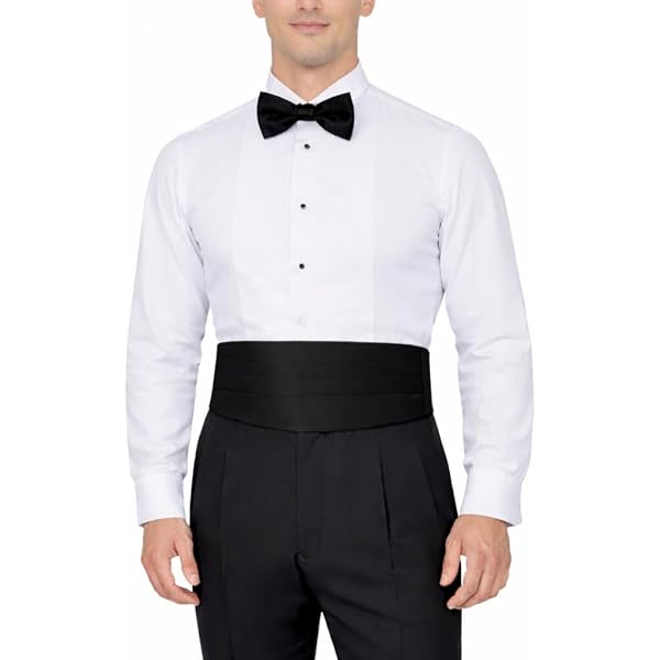 Amazon.com: Men's White Wing Tip Tuxedo Dress Shirt with Pleated Front –  Convertible French Cuffs + Black Bow Tie