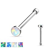 PiercedOff Opal Set Flat Top 316L Surgical Steel Nose Studs