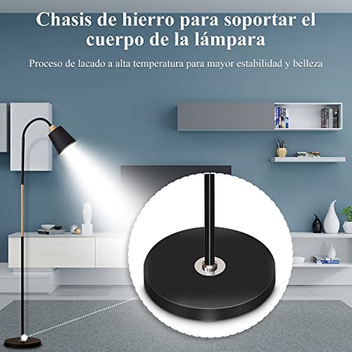 Lampara de Piso LED, Lámpara de Pie con Cuello Cisne Ajustable, 3 Modos Iluminación, Lamparas Piso Minimalista para Sala estar, Dormitorio, Lectura