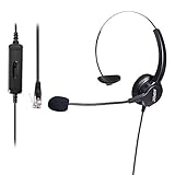 AGPTEK Hands-Free Call Center Noise Cancelling Corded Monaural Headset Headphone for Desk Telephone with 4-Pin RJ9 Crystal Head