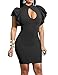 Mokoru Women's Sexy Ruffle Short Sleeve Hollow Out Bodycon Party Mini Club Dress, X-Large, Black
