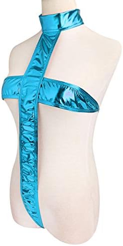 laughingatall Metallic Wet Look One Piece Swimwear Bodysuit Beachsuit High Cut Leotard Thong