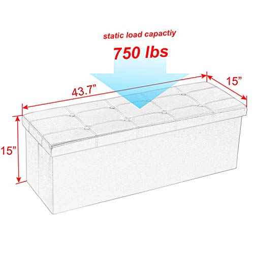 Amooly 43" L Faux Leather Folding Storage Ottoman Bench, Storage Chest Footrest Padded Seat,Grey