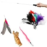 6 Pcs Assorted Feather Cat Interactive Toy,Kany Retractable Wand Rod With 6 Pcs Feather Teaser Cat Catcher - Perfect Teaser for Exercising Kitten and Cat