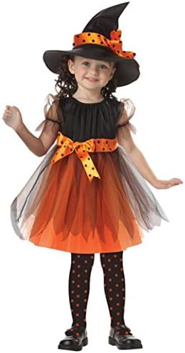 Toddler Kids Girls Costumes uBabamama Halloween Clothes Mesh Dress Party Dresses+Pumpkin-colored Dots Hat Outfits