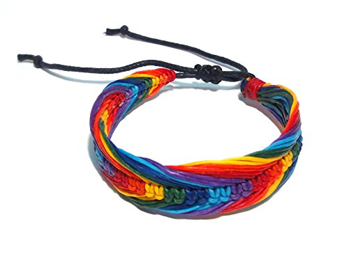 Rasta Plaided Hippie Bracelet - Friendship Black Rasta Cord Bracelet - Leather Cotton Braided Bob Marley Wristband (Rasta - B)