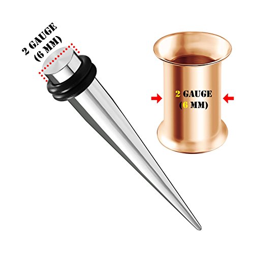 BIG GAUGES 2 Pairs Surgical Steel Rose Anodized 2gauges 6 mm Taper Expander Double Flare Tunnel Piercing Stretcher Ear Lobe Plug BG1467 - Thumbnail 2